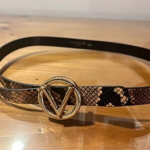 Valentino Black and Brown Snakeskin Belt with Gold Buckle